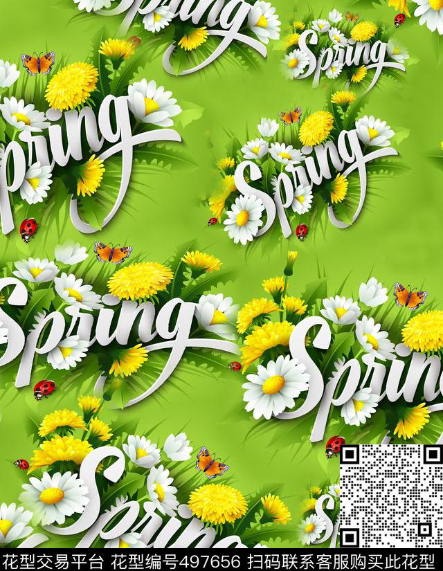 spring春天蝴蝶花卉菊花数码印花华亿平台下载（图片编号: 497656） - 瓦栏（Walan）
