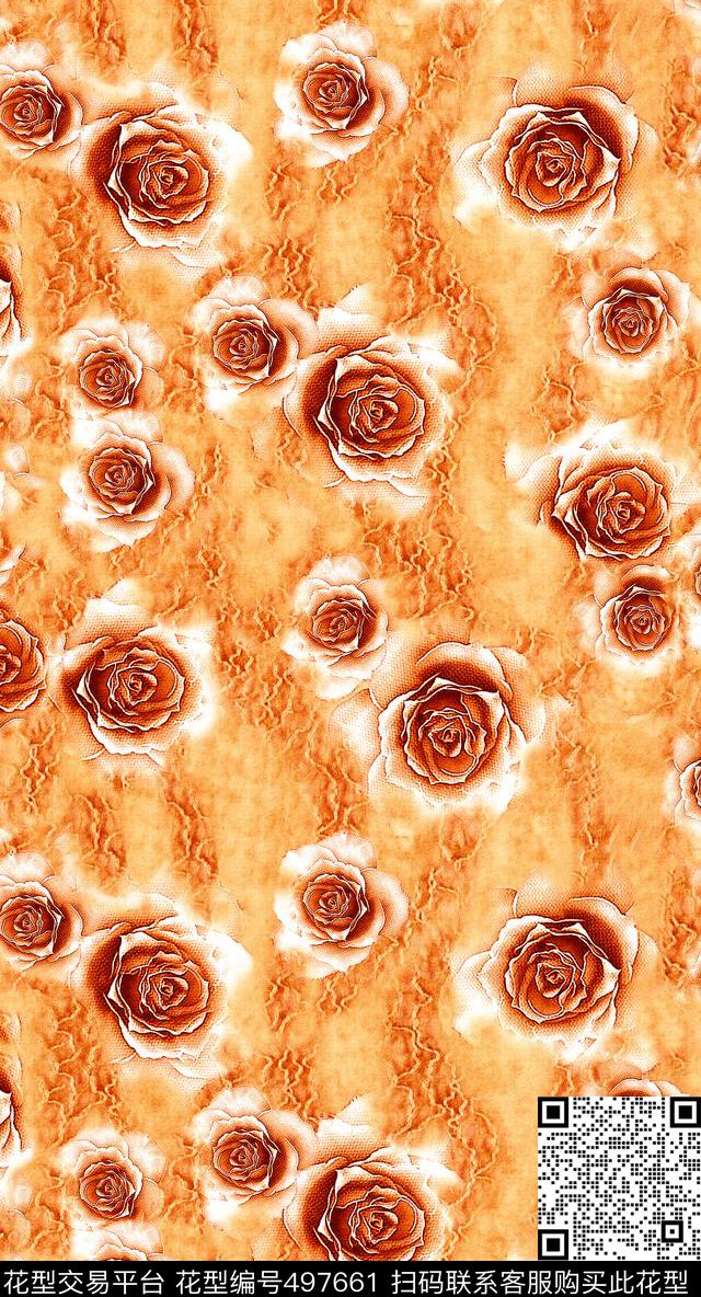 水彩花卉女装数码印花华亿平台下载（图片编号: 497661） - 瓦栏（Walan）