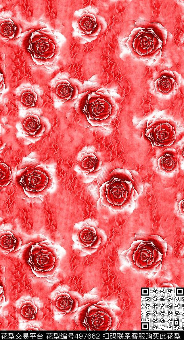 花卉女装水彩数码印花华亿平台下载（图片编号: 497662） - 瓦栏（Walan）