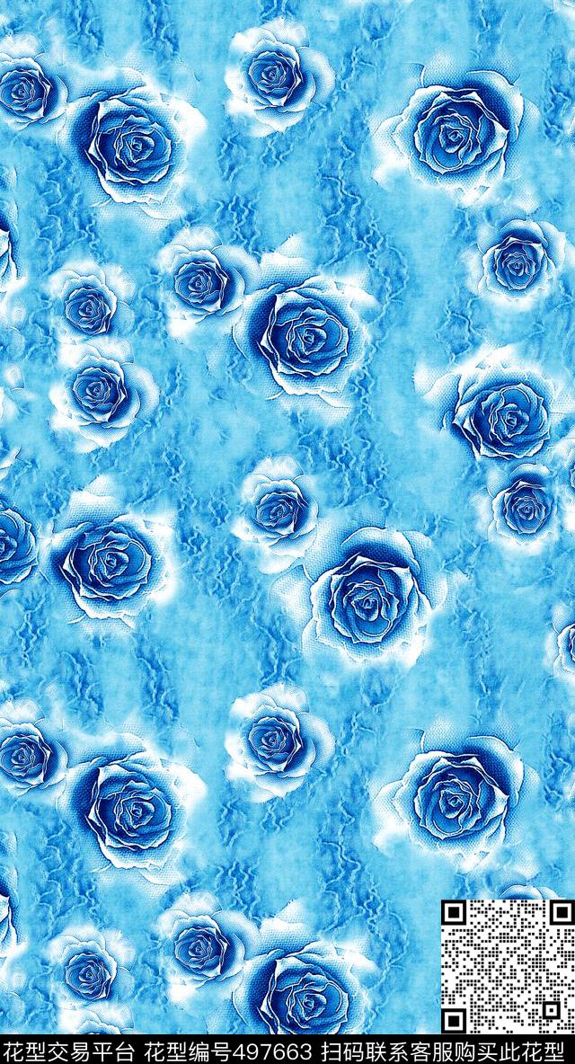 花卉女装水彩数码印花华亿平台下载（图片编号: 497663） - 瓦栏（Walan）