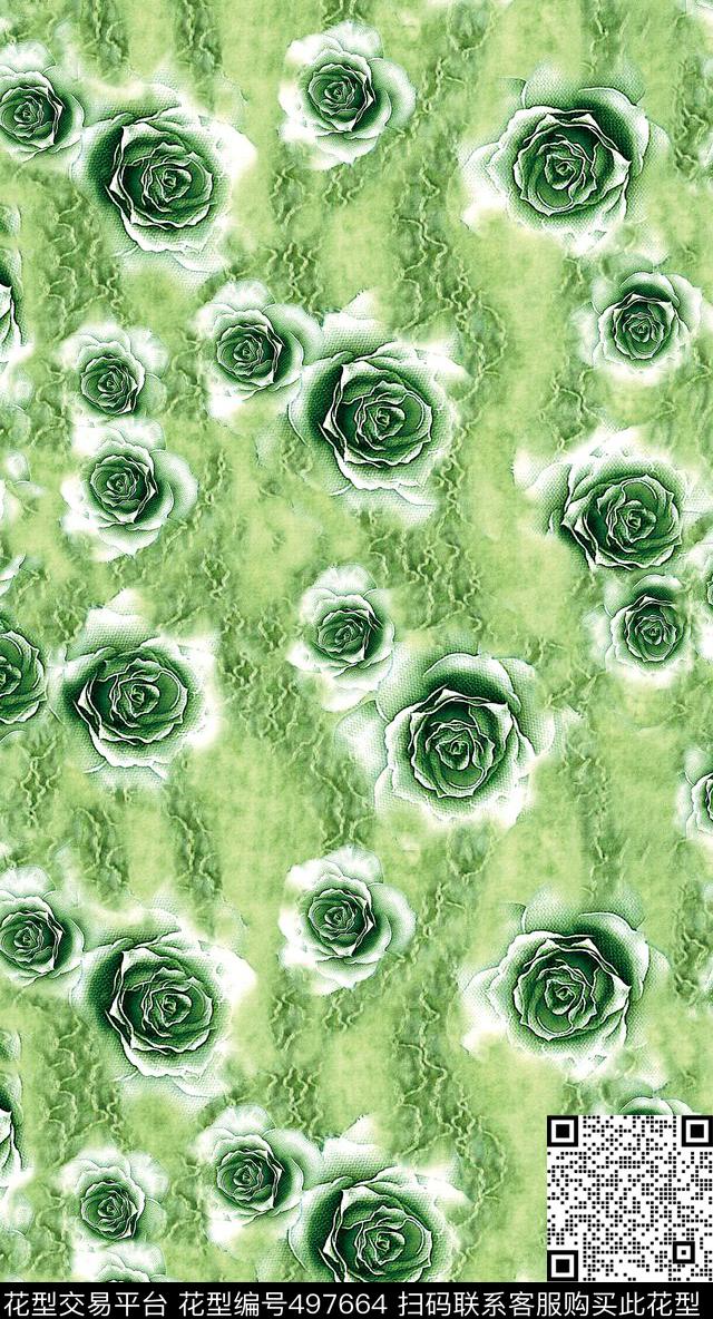 花卉女装水彩数码印花华亿平台下载（图片编号: 497664） - 瓦栏（Walan）
