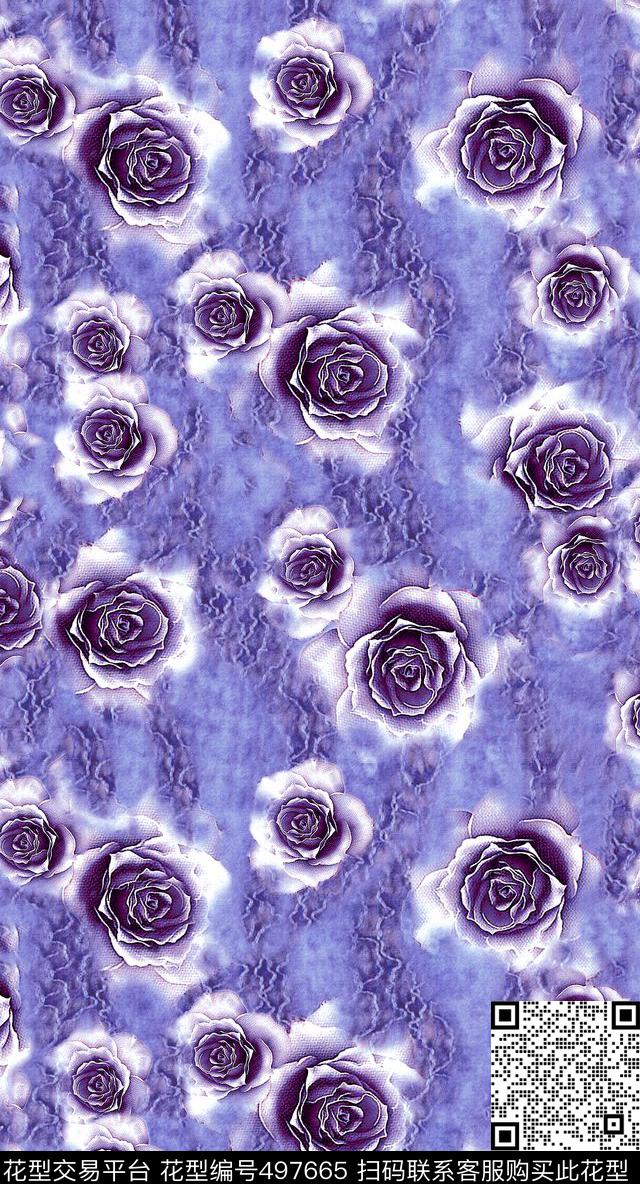 水彩花卉女装数码印花华亿平台下载（图片编号: 497665） - 瓦栏（Walan）