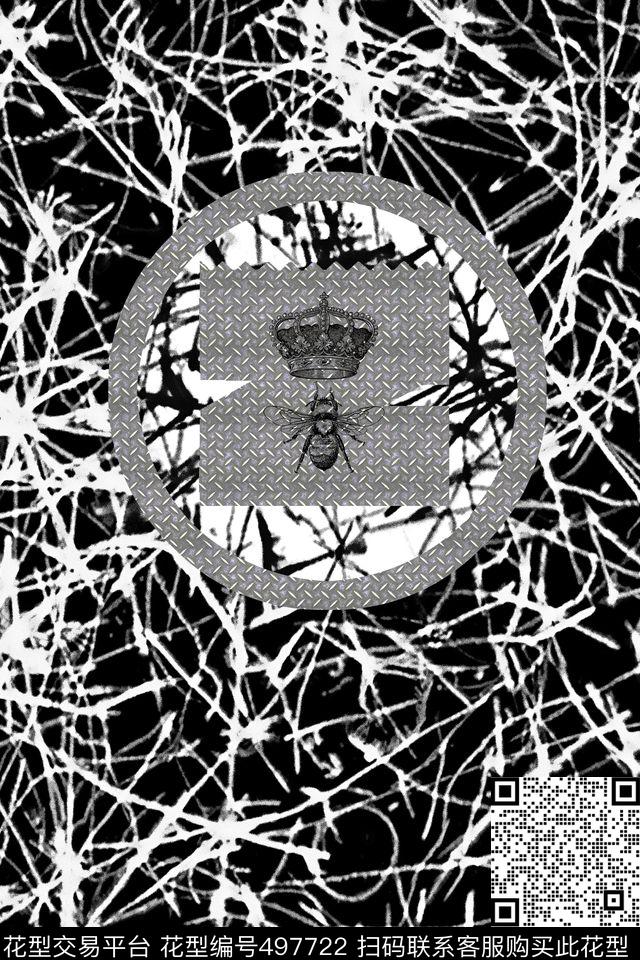 黑白皇冠枯草传统印花华亿平台下载（图片编号: 497722） - 瓦栏（Walan）