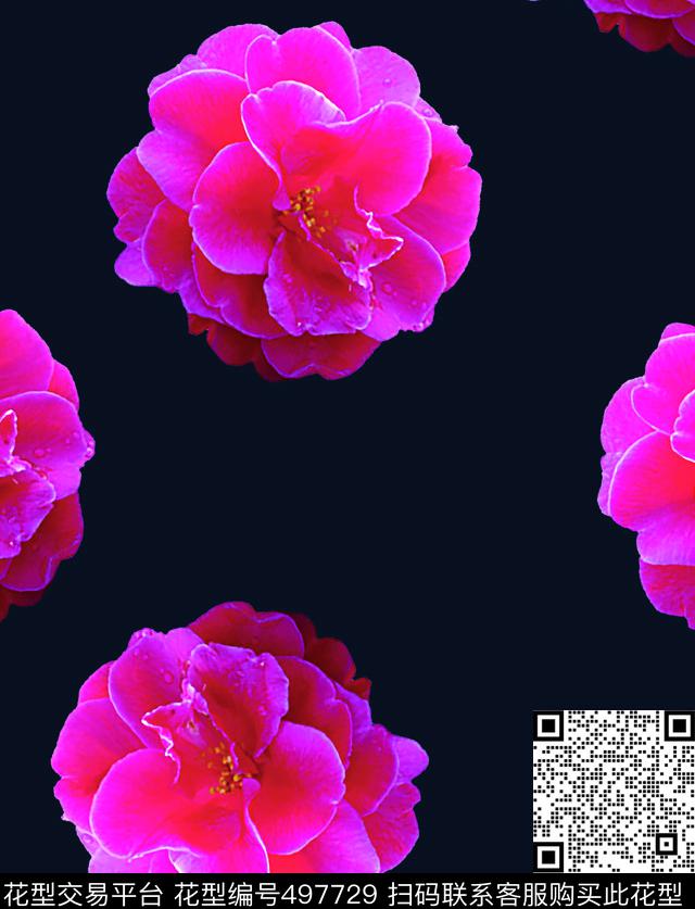 花朵红色花朵蓝色底数码印花华亿平台下载（图片编号: 497729） - 瓦栏（Walan）