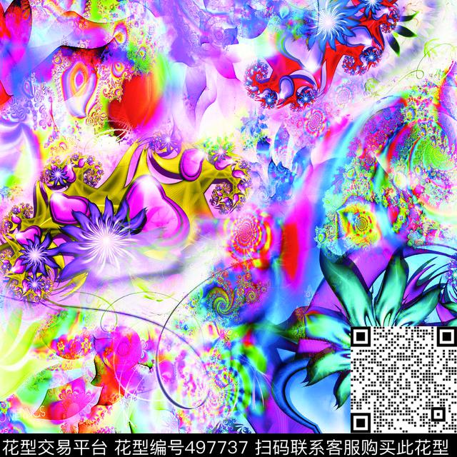 彩带辐射花卉数码印花华亿平台下载（图片编号: 497737） - 瓦栏（Walan）