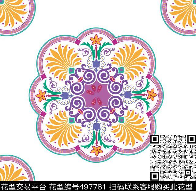 几何图案圆弧花瓣刀形剑形传统印花华亿平台下载（图片编号: 497781） - 瓦栏（Walan）