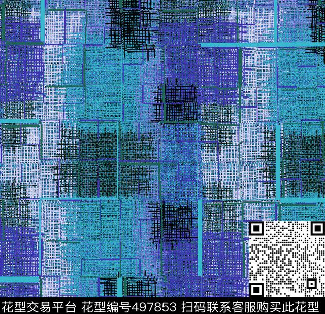 仿真纱线拼贴色块数码印花华亿平台下载（图片编号: 497853） - 瓦栏（Walan）