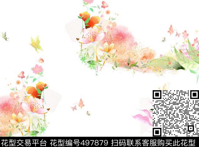 树叶蝴蝶鲜花花卉音乐线谱数码印花华亿平台下载（图片编号: 497879） - 瓦栏（Walan）