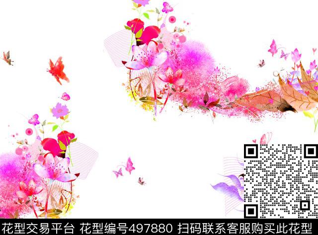 音乐线谱鲜花花卉树叶蝴蝶数码印花华亿平台下载（图片编号: 497880） - 瓦栏（Walan）