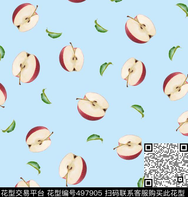 水果系列半边苹果、红苹果、苹果、绿叶、树叶、果叶水果类数码印花华亿平台下载（图片编号: 497905） - 瓦栏（Walan）