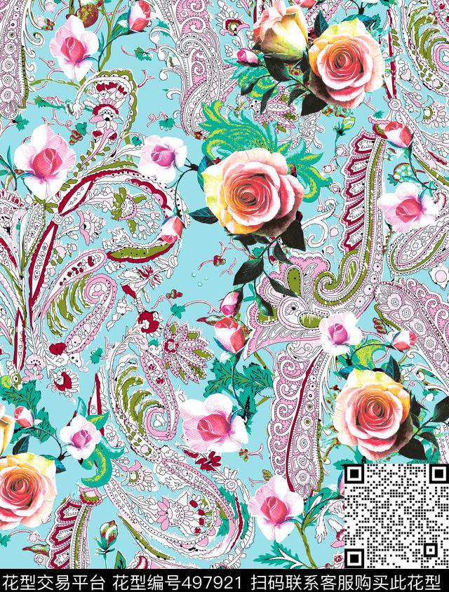 原创民族花卉数码印花华亿平台下载（图片编号: 497921） - 瓦栏（Walan）