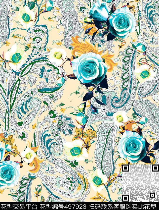 原创民族花卉数码印花华亿平台下载（图片编号: 497923） - 瓦栏（Walan）