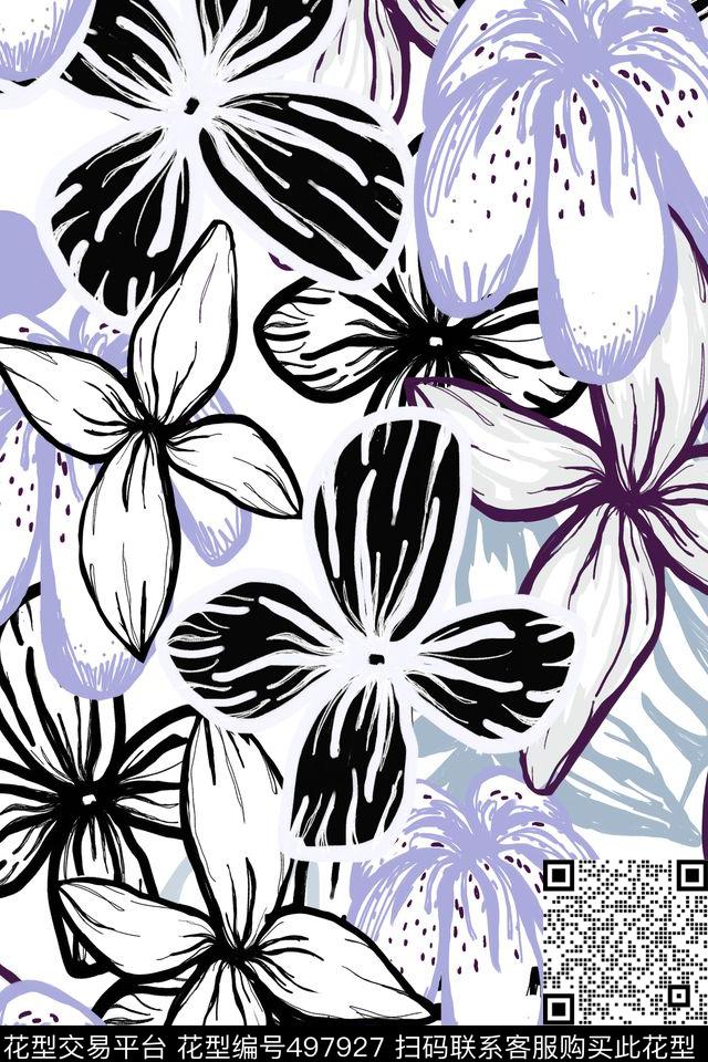 淡雅花卉清新数码印花华亿平台下载（图片编号: 497927） - 瓦栏（Walan）