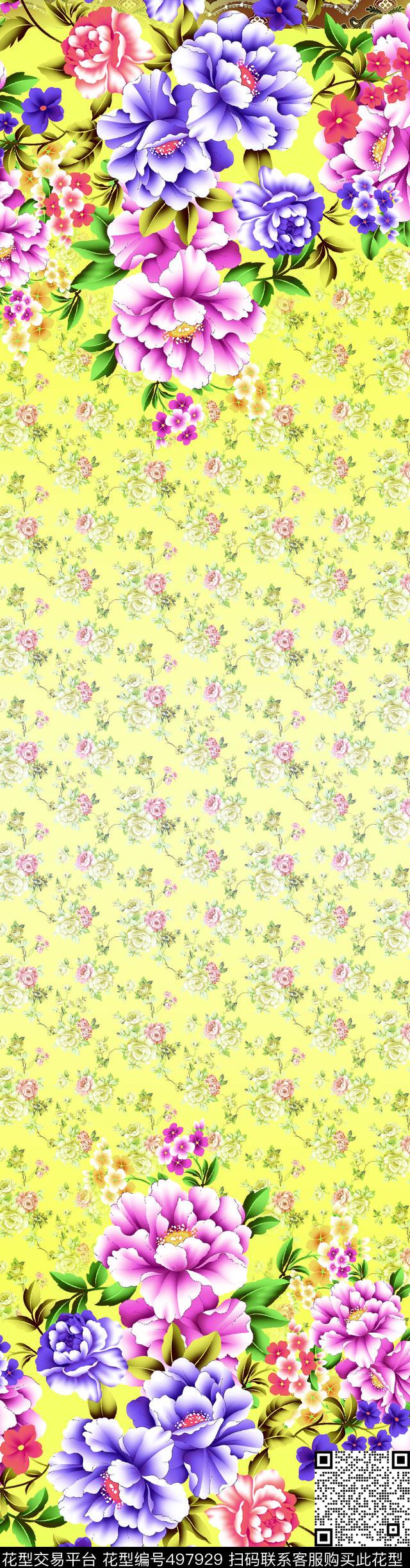 定位花花朵两边定位数码印花华亿平台下载（图片编号: 497929） - 瓦栏（Walan）