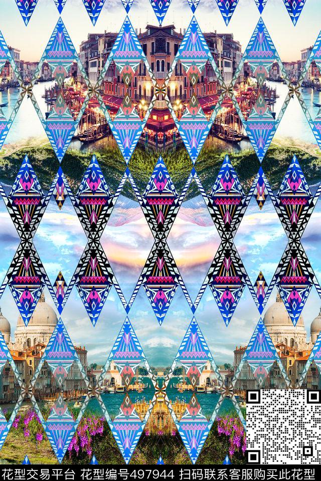 民族几何建筑数码印花华亿平台下载（图片编号: 497944） - 瓦栏（Walan）