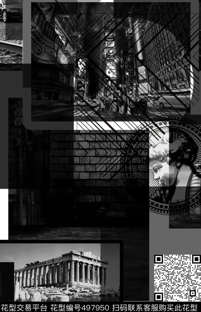 黑白风流行时尚照片大牌男装衬衫数码印花华亿平台下载（图片编号: 497950） - 瓦栏（Walan）