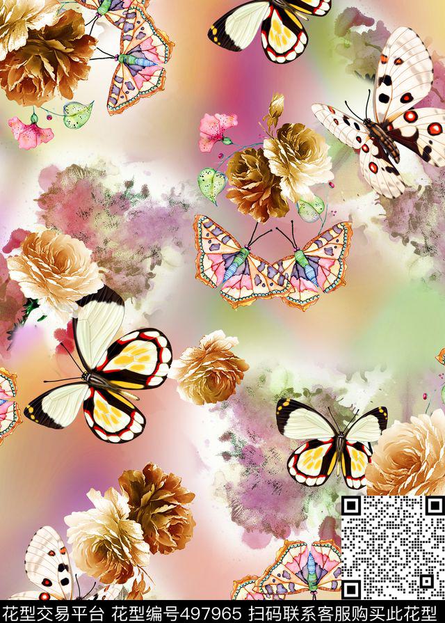 抽象水墨花卉数码印花华亿平台下载（图片编号: 497965） - 瓦栏（Walan）