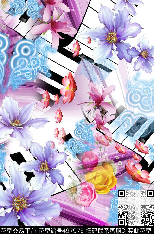 抽象花卉肌理数码印花华亿平台下载（图片编号: 497975） - 瓦栏（Walan）