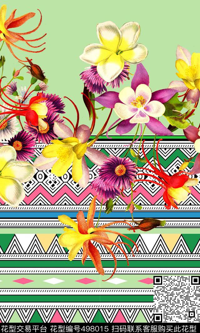 时尚花卉定位数码印花华亿平台下载（图片编号: 498015） - 瓦栏（Walan）