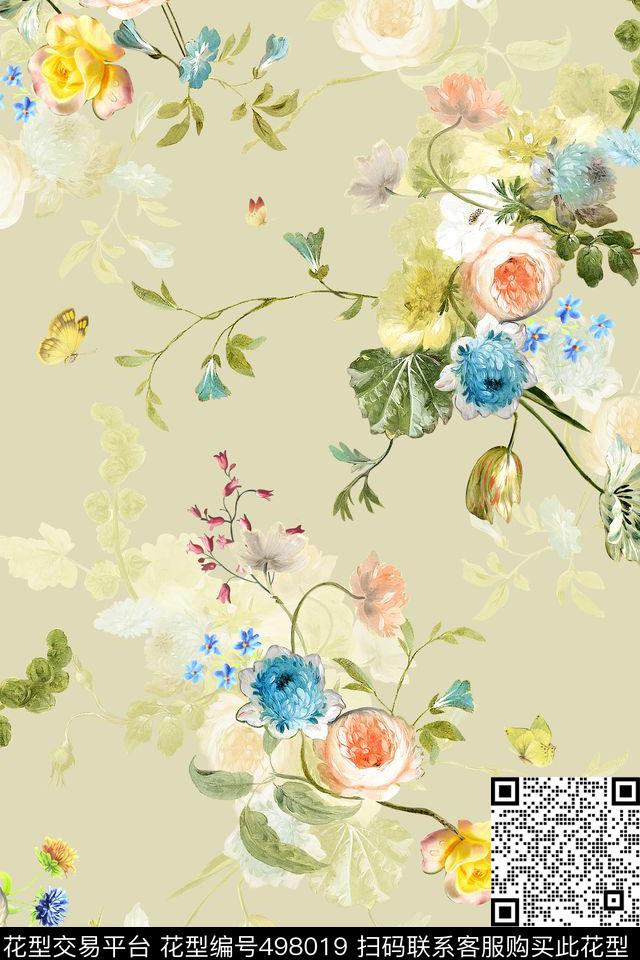 素雅油画花卉牡丹数码印花华亿平台下载（图片编号: 498019） - 瓦栏（Walan）