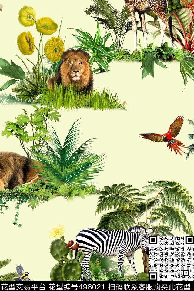田园风动物狮子数码印花华亿平台下载（图片编号: 498021） - 瓦栏（Walan）