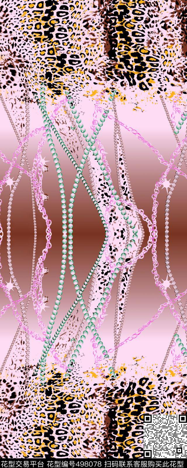 休闲风双边定位动物纹豹纹链条串珠数码印花华亿平台下载（图片编号: 498078） - 瓦栏（Walan）