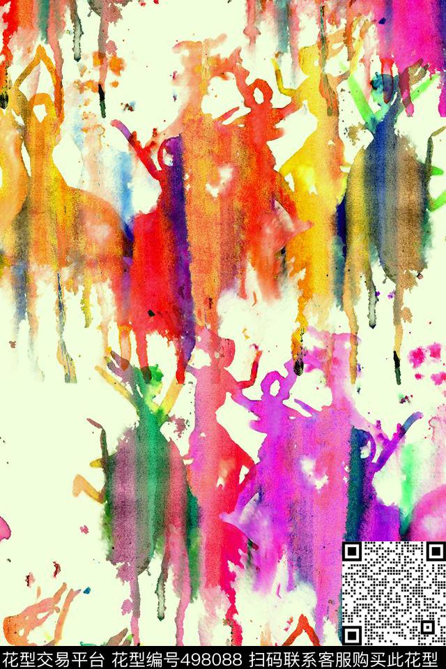 抽象水彩水墨数码印花华亿平台下载（图片编号: 498088） - 瓦栏（Walan）
