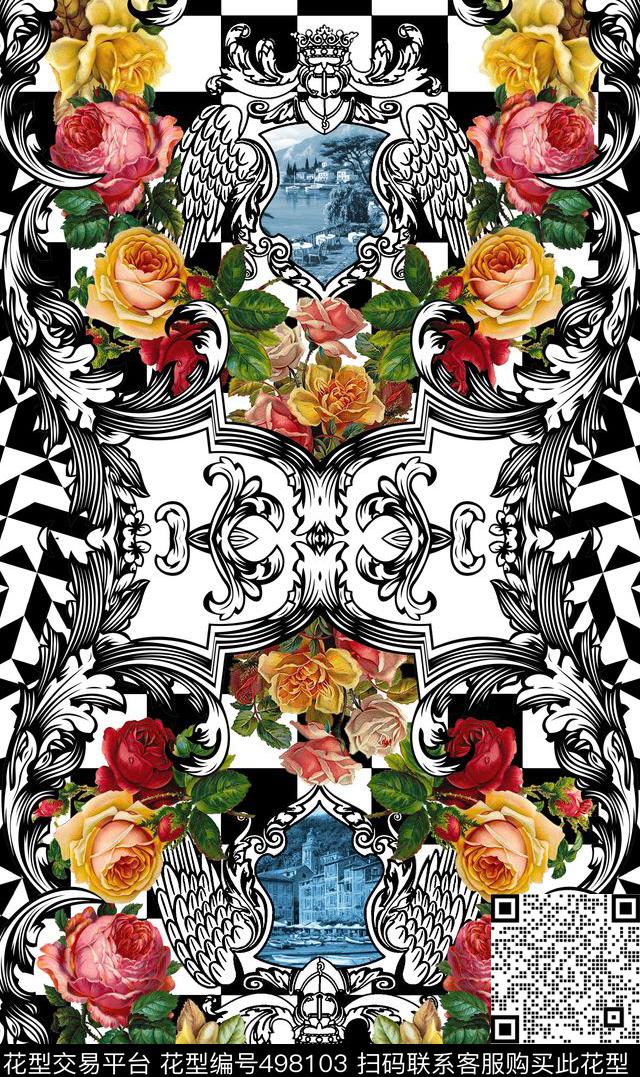 复古花卉花纹数码印花华亿平台下载（图片编号: 498103） - 瓦栏（Walan）