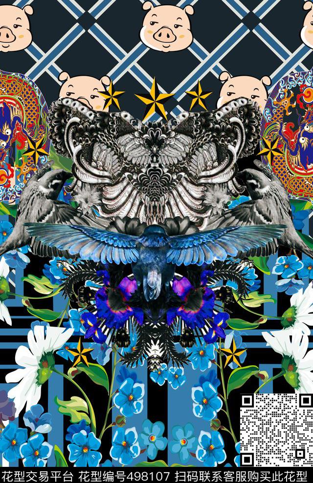 时尚动物花卉数码印花华亿平台下载（图片编号: 498107） - 瓦栏（Walan）
