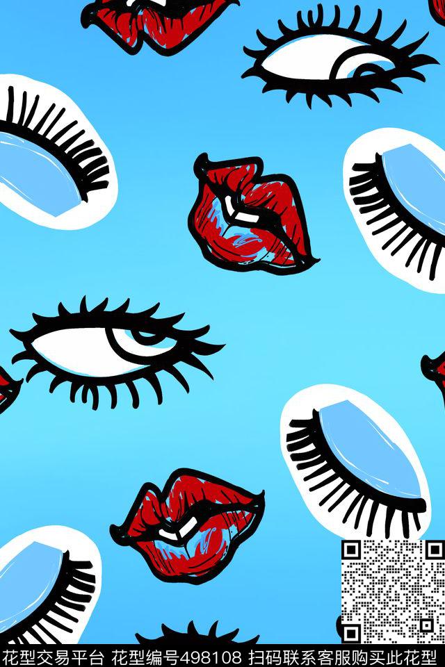 红唇时尚手绘数码印花华亿平台下载（图片编号: 498108） - 瓦栏（Walan）