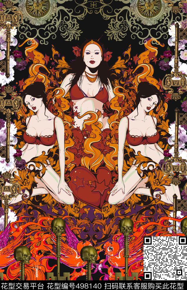 时尚钥匙欧式复古数码印花华亿平台下载（图片编号: 498140） - 瓦栏（Walan）