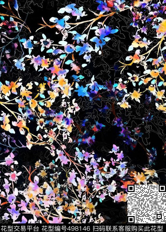 迷离花卉艺术数码印花华亿平台下载（图片编号: 498146） - 瓦栏（Walan）