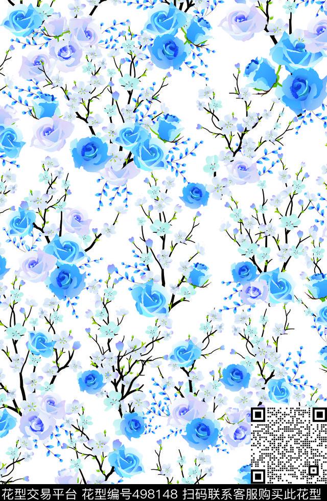 玫瑰梅花时尚数码印花华亿平台下载（图片编号: 498148） - 瓦栏（Walan）