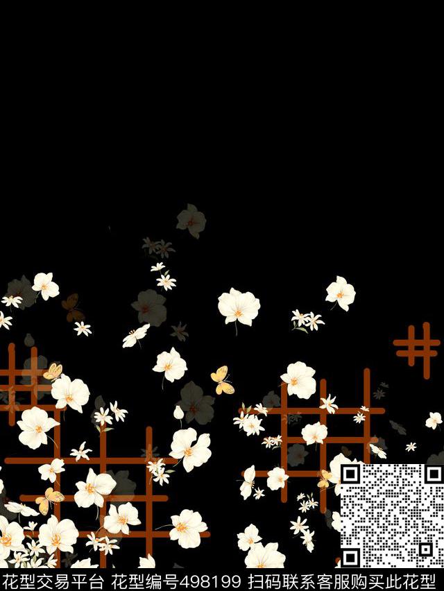 白色蝴蝶花蕊数码印花华亿平台下载（图片编号: 498199） - 瓦栏（Walan）