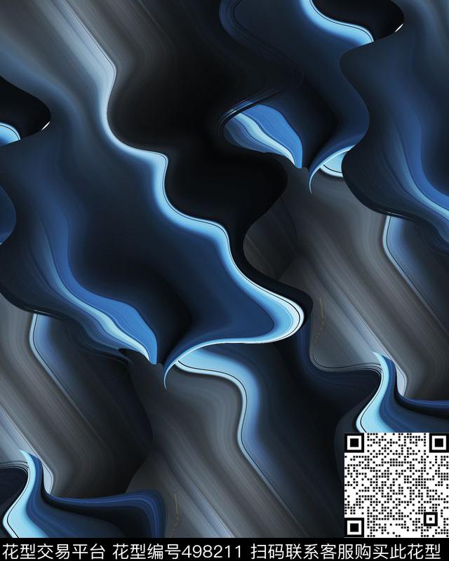 波浪纹潮流抽象数码印花华亿平台下载（图片编号: 498211） - 瓦栏（Walan）