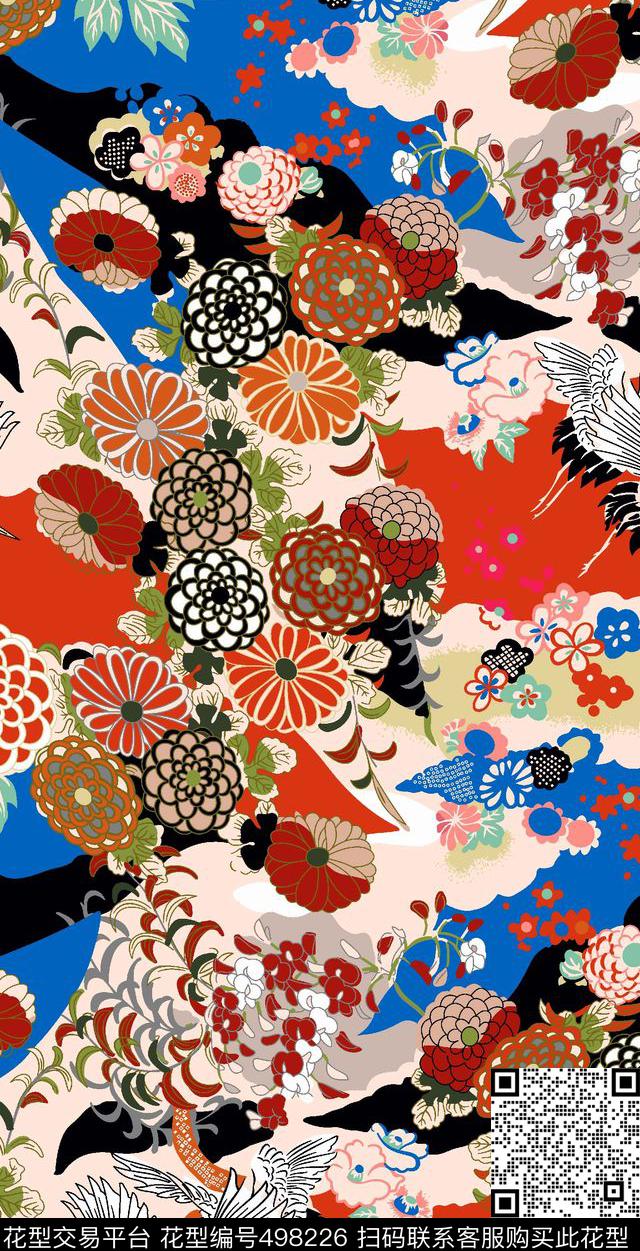 民族风日系元素花鸟传统印花华亿平台下载（图片编号: 498226） - 瓦栏（Walan）
