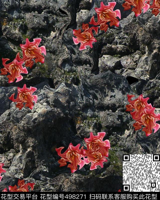 潮流复古花朵数码印花华亿平台下载（图片编号: 498271） - 瓦栏（Walan）