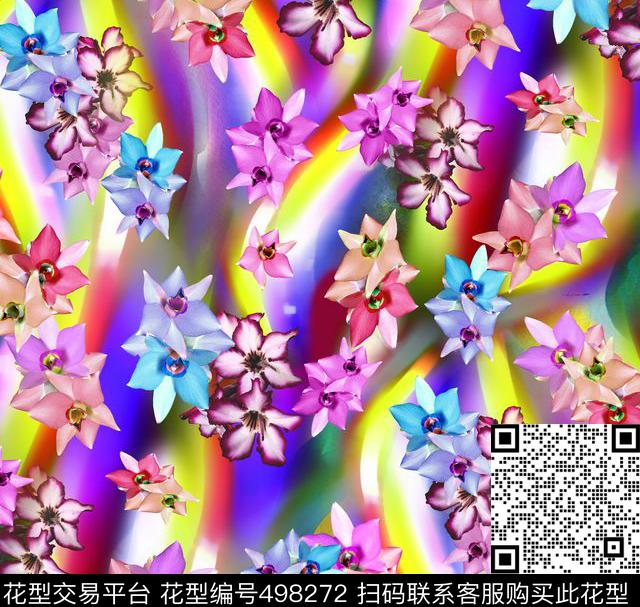 几何抽象花彩虹数码印花华亿平台下载（图片编号: 498272） - 瓦栏（Walan）
