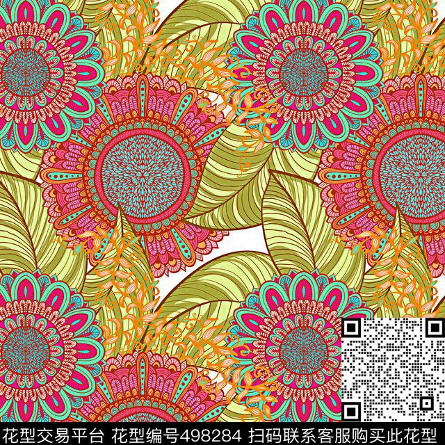 几何花卉线条数码印花华亿平台下载（图片编号: 498284） - 瓦栏（Walan）
