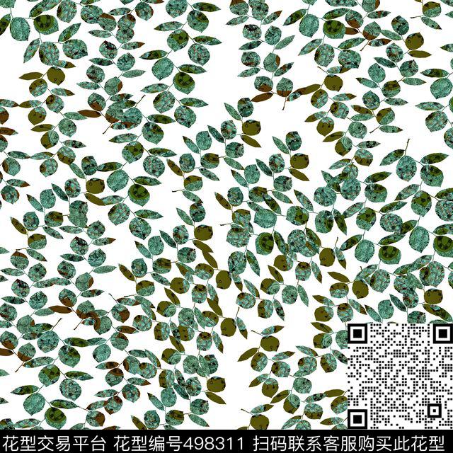 叶子花卉组合数码印花华亿平台下载（图片编号: 498311） - 瓦栏（Walan）