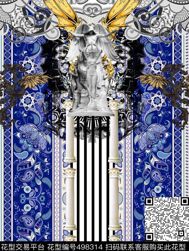 巴洛克石雕女神数码印花华亿平台下载（图片编号: 498314） - 瓦栏（Walan）