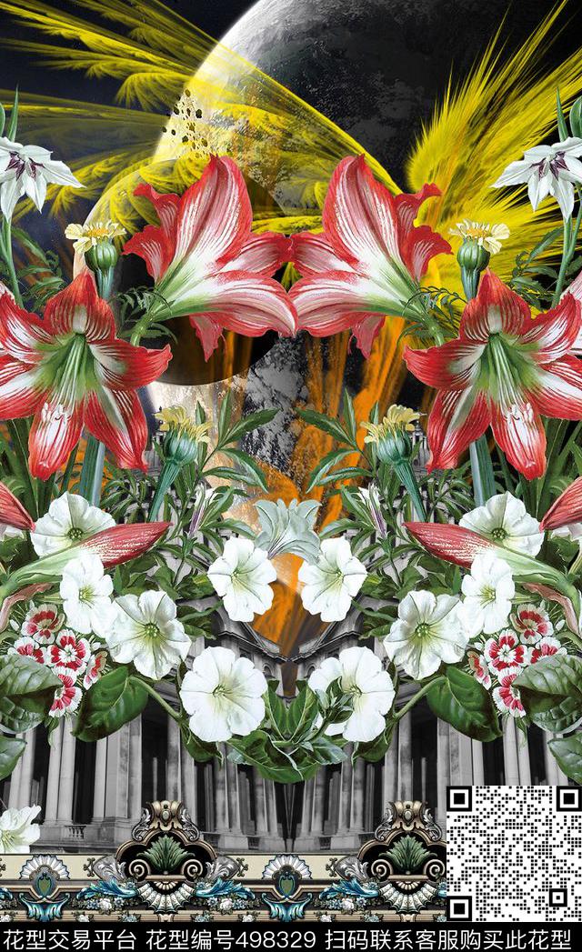 潮流时尚定位星空印花欧式建筑数码印花华亿平台下载（图片编号: 498329） - 瓦栏（Walan）