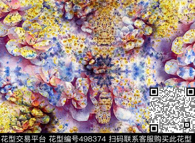 黄紫色水彩多肉数码印花华亿平台下载（图片编号: 498374） - 瓦栏（Walan）