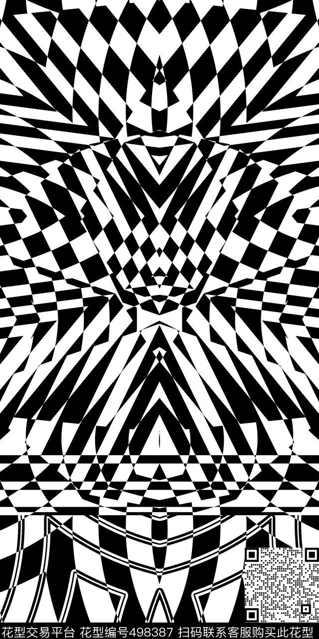 格子黑白几何传统印花华亿平台下载（图片编号: 498387） - 瓦栏（Walan）