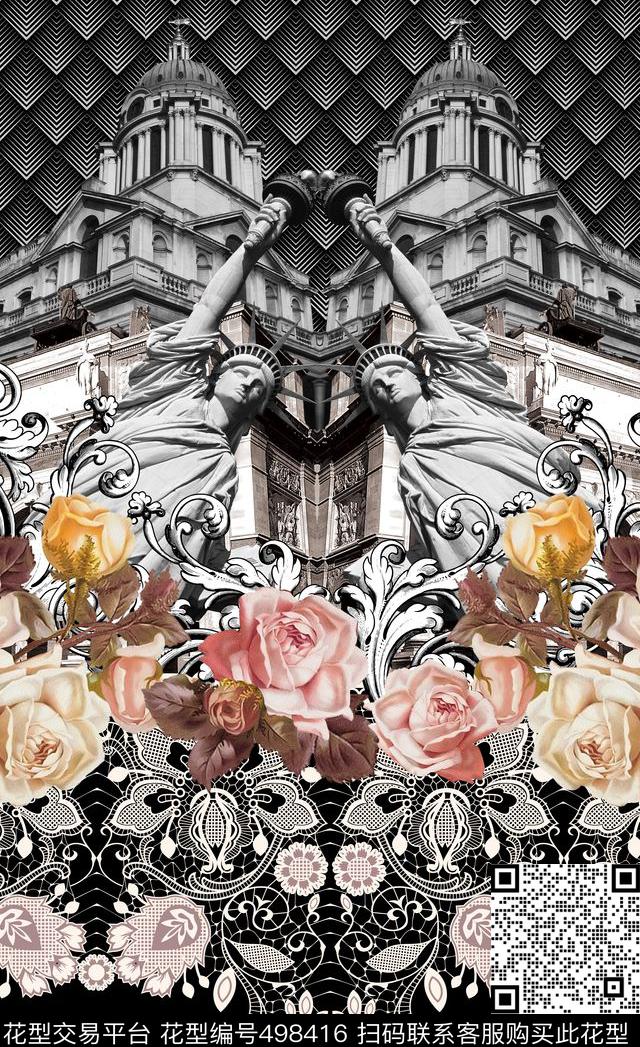 潮流时尚蕾丝花边欧式时尚数码印花华亿平台下载（图片编号: 498416） - 瓦栏（Walan）
