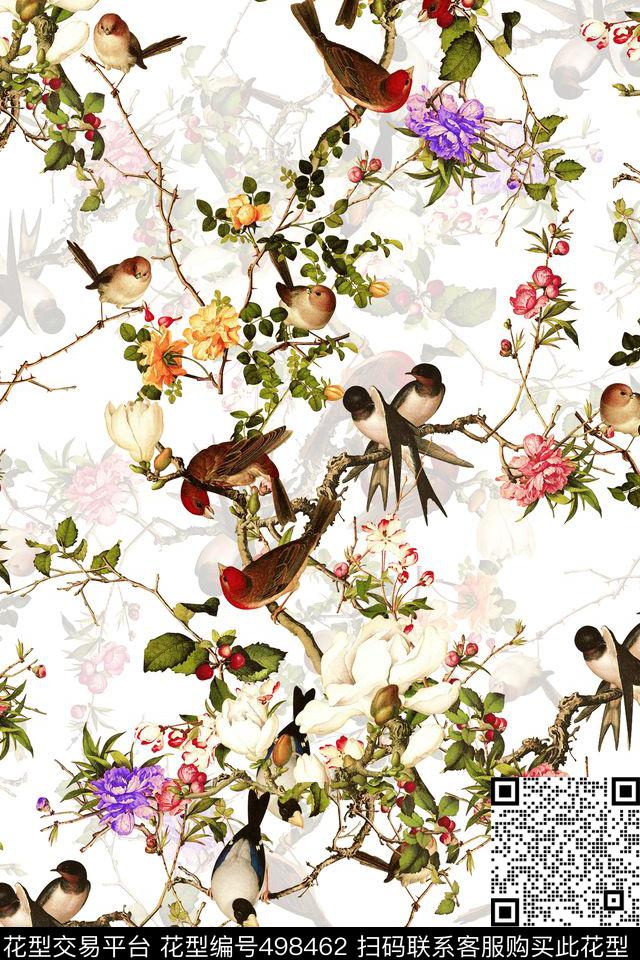 工笔画中国风花鸟画数码印花华亿平台下载（图片编号: 498462） - 瓦栏（Walan）
