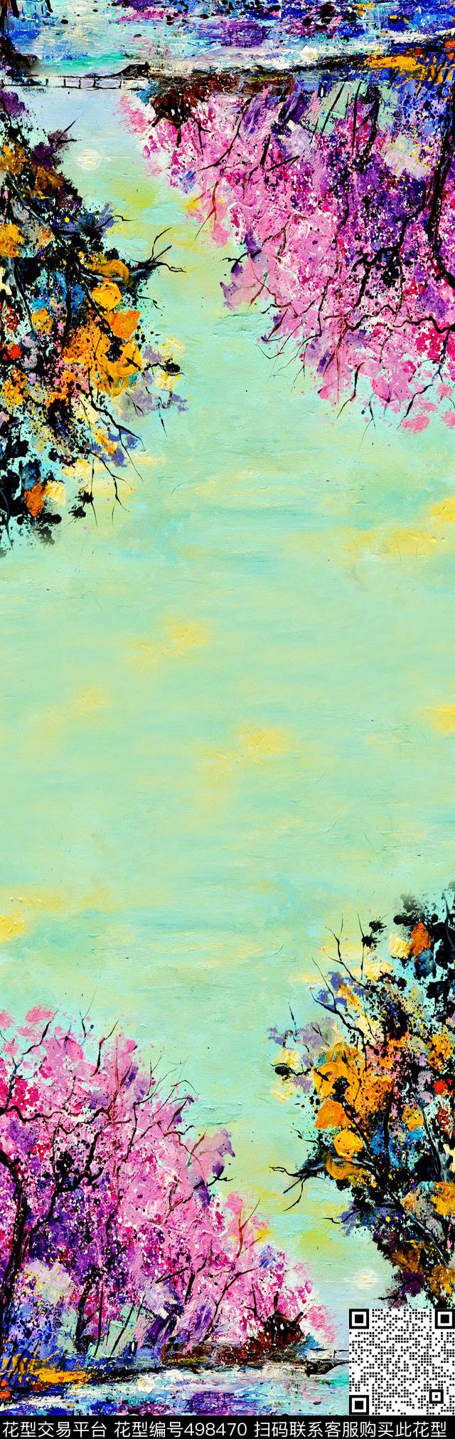 数码定位围巾植物数码印花华亿平台下载（图片编号: 498470） - 瓦栏（Walan）