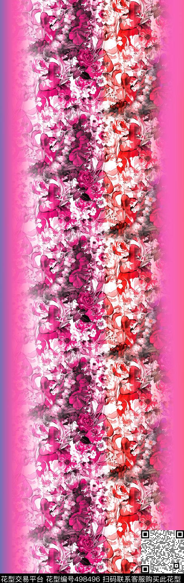 数码定位花卉渐变围巾数码印花华亿平台下载（图片编号: 498496） - 瓦栏（Walan）