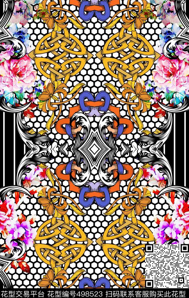 欧式花纹宫廷数码印花华亿平台下载（图片编号: 498523） - 瓦栏（Walan）