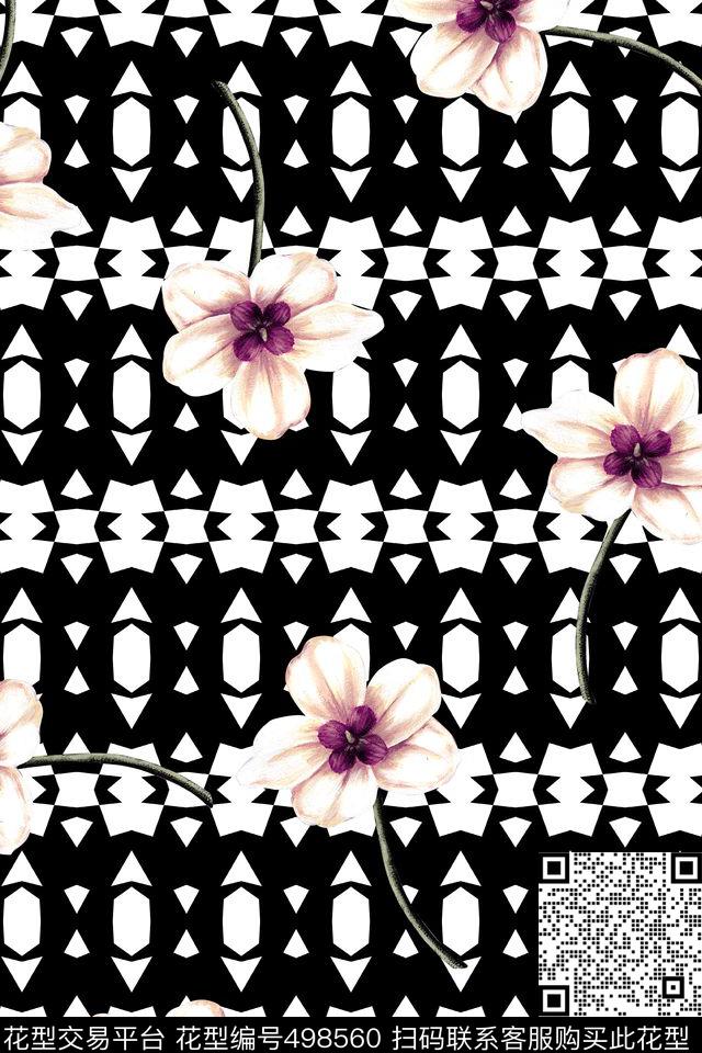 大牌花卉几何数码印花华亿平台下载（图片编号: 498560） - 瓦栏（Walan）